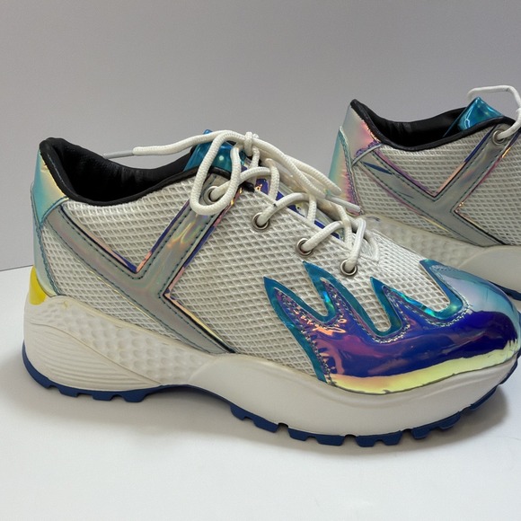 YRU Shoes - YRU Blaz3 Blaze Holographic Teal Flame Platforms Gothic Punk Rave Sneakers Sz 9